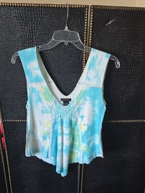 Custo Barcelona Aqua and Green Tie-Dye Sleeveless Tank